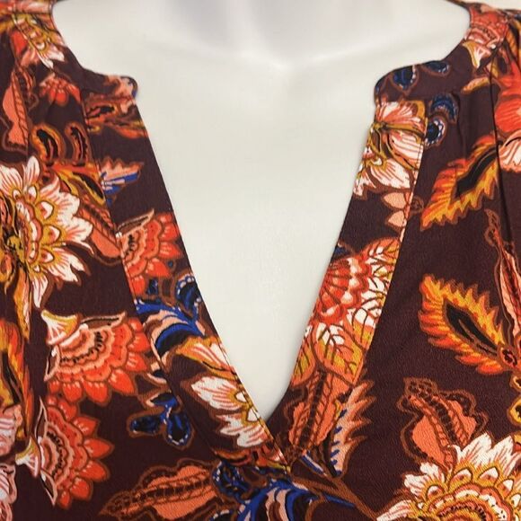 Old Navy Autumn Fall V Neck Long Sleeve Flowy Boho Rayon Blouse- Medium - Picture 8 of 13